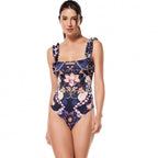 Damen Einteiler Badeanzug mit verspieltem Blumendesign und passendem Strandrock R&B