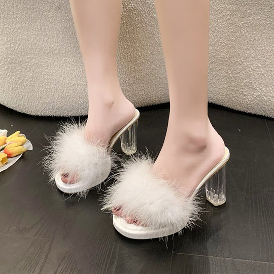 Damen elegante Plateau-Sandaletten mit luxuriösem Flausche-Akzent R&B