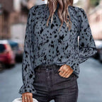 Damen elegante Bluse mit Rüschenabschluss und asymmetrischem Muster R&B