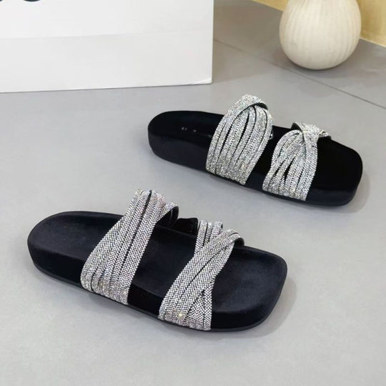 Damen trendige Slipper mit glitzernden Riemen R&B