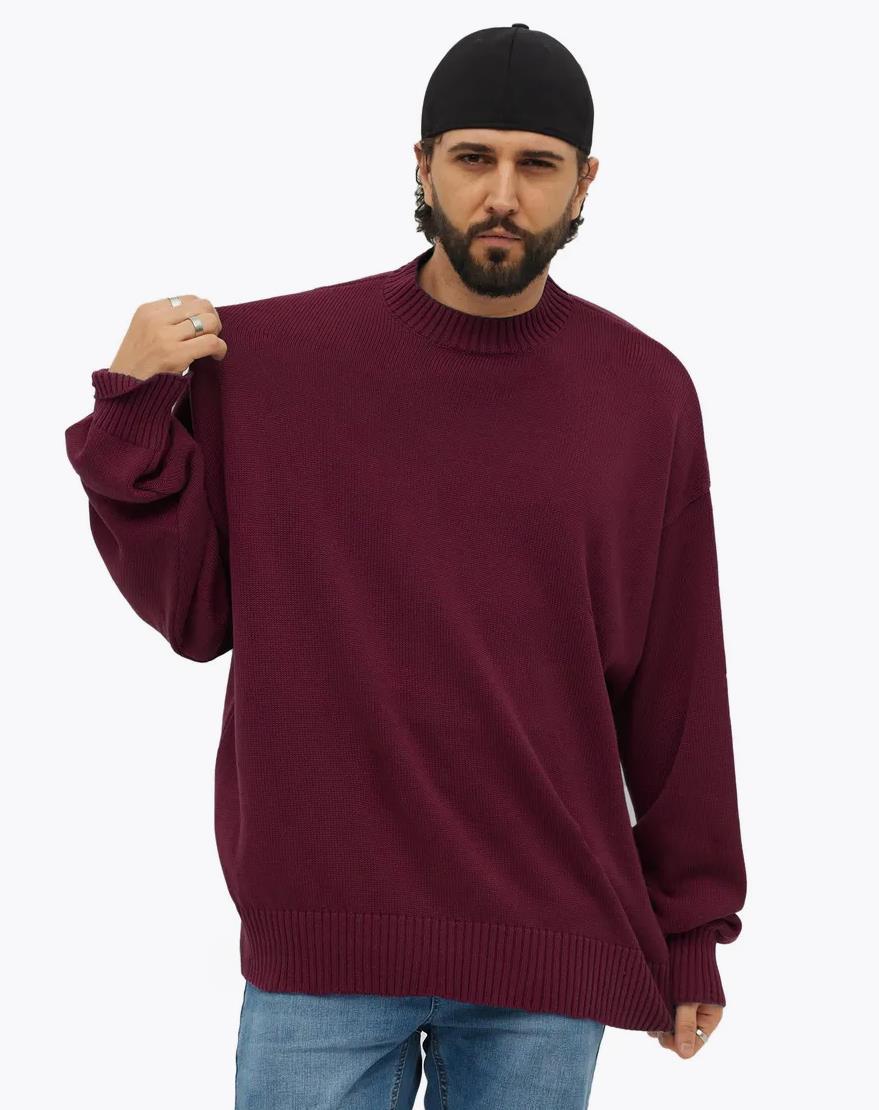 Damen gemütlicher Oversized Pullover mit strukturiertem Rippenmuster und breiten Bündchen R&B