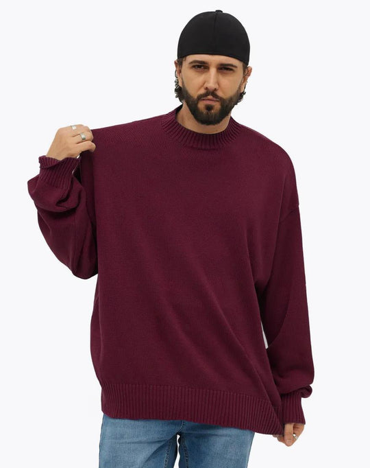 Damen gemütlicher Oversized Pullover mit strukturiertem Rippenmuster und breiten Bündchen R&B