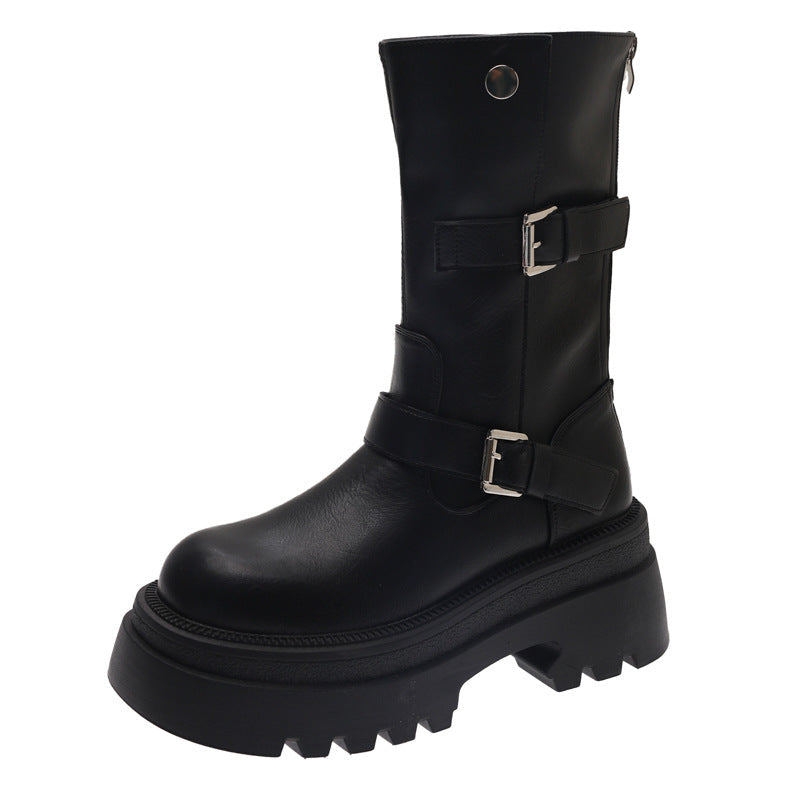 Damen modische kniehohe Stiefel mit verstellbarem Riemendesign und robustem Profil R&B