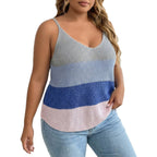 Damen luftiges Stricktop mit V-Ausschnitt und buntem Muster R&B