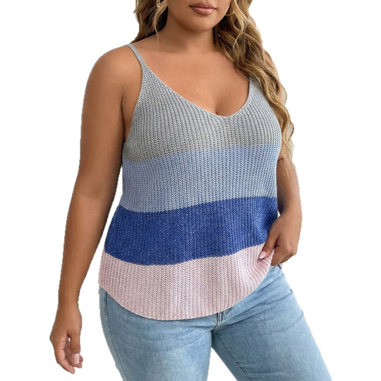 Damen luftiges Stricktop mit V-Ausschnitt und buntem Muster R&B