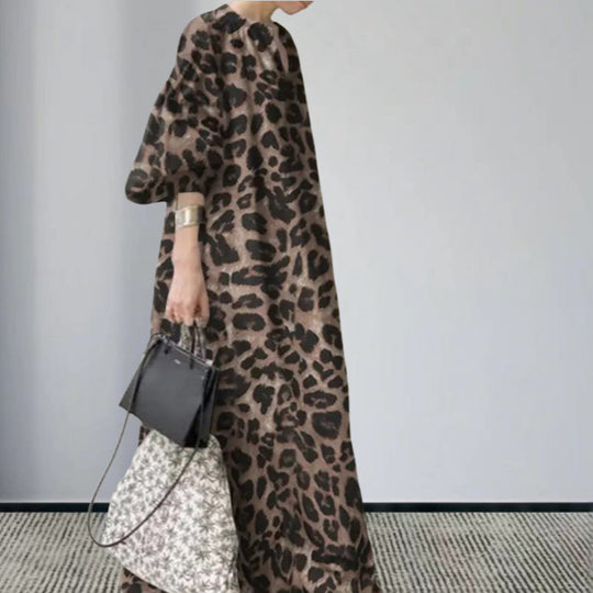 Damen Langarm Maxi-Kleid im auffälligen Leopardenmuster R&B