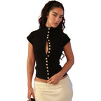Damen Stehkragen Bluse mit Knopfleiste R&B