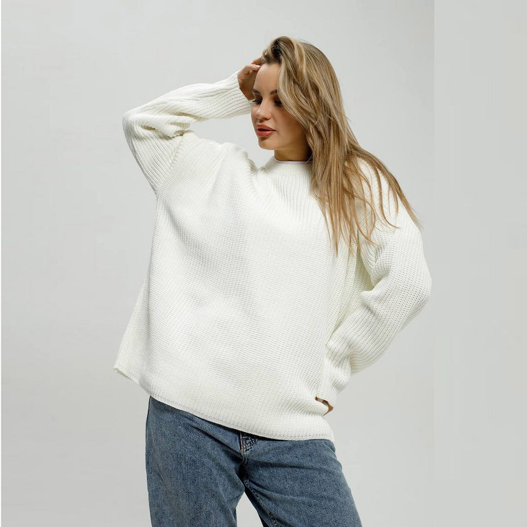 Damen Grob gestrickter Komfortpullover mit Rundhalsausschnitt R&B