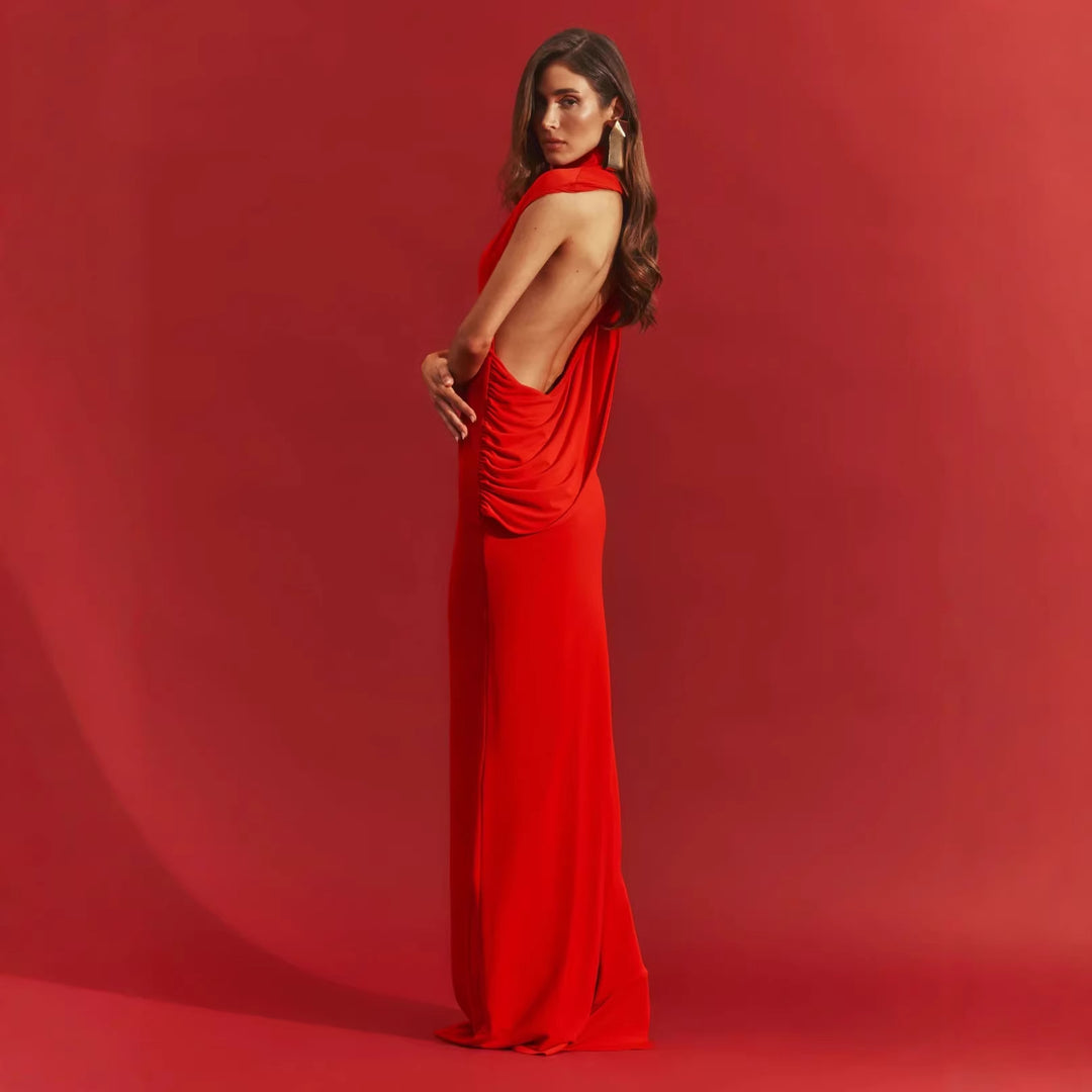 Damen Elegantes Abendkleid mit tiefem Rückenausschnitt und fließendem Drapé R&B