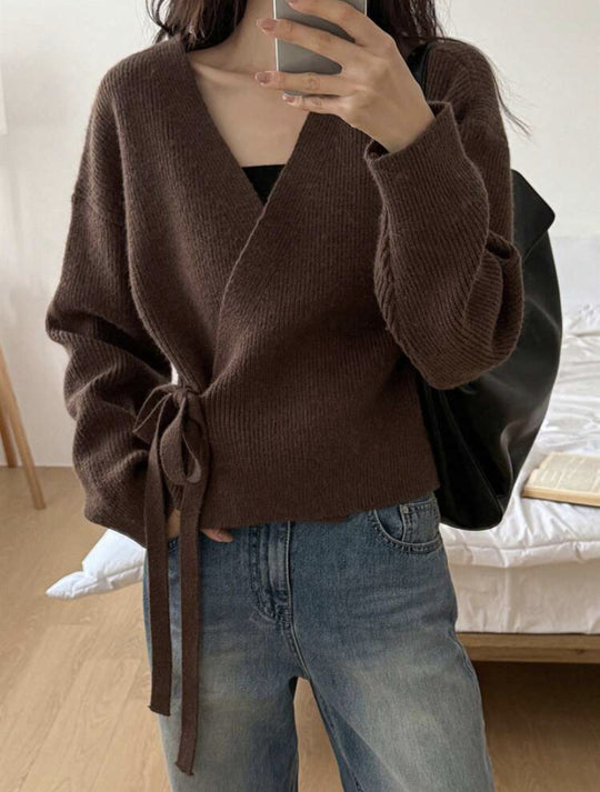 Damen Wickelstrickjacke mit weichem Material und lässigem Schnitt R&B