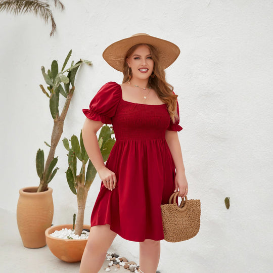 Damen Leichtes Sommerkleid mit schulterfreier Passform und voluminösen Puffärmeln R&B
