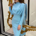 Damen Elegantes Langarmkleid mit Drapierung R&B