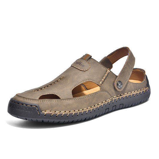 Herren luftige Leder-Sandalen mit verstellbarem Riemen R&B