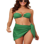 Damen Bandeau-Bikini mit elegantem Wickelrock und stylischem Schmuckdetail R&B