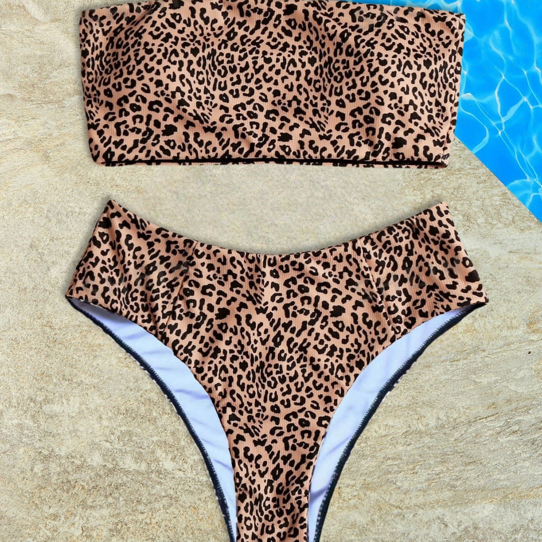Damen Bandeau-Bikini-Set mit elegantem Leopardenmuster R&B