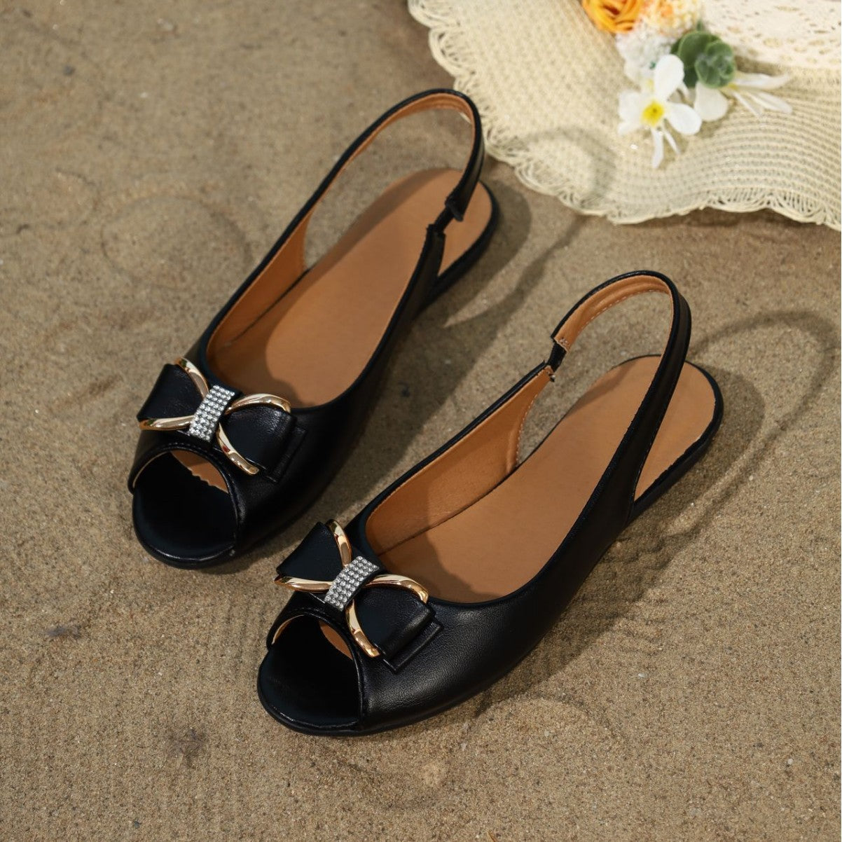 Damen offene Slingback-Sandalen mit funkelnder Schleifenapplikation R&B