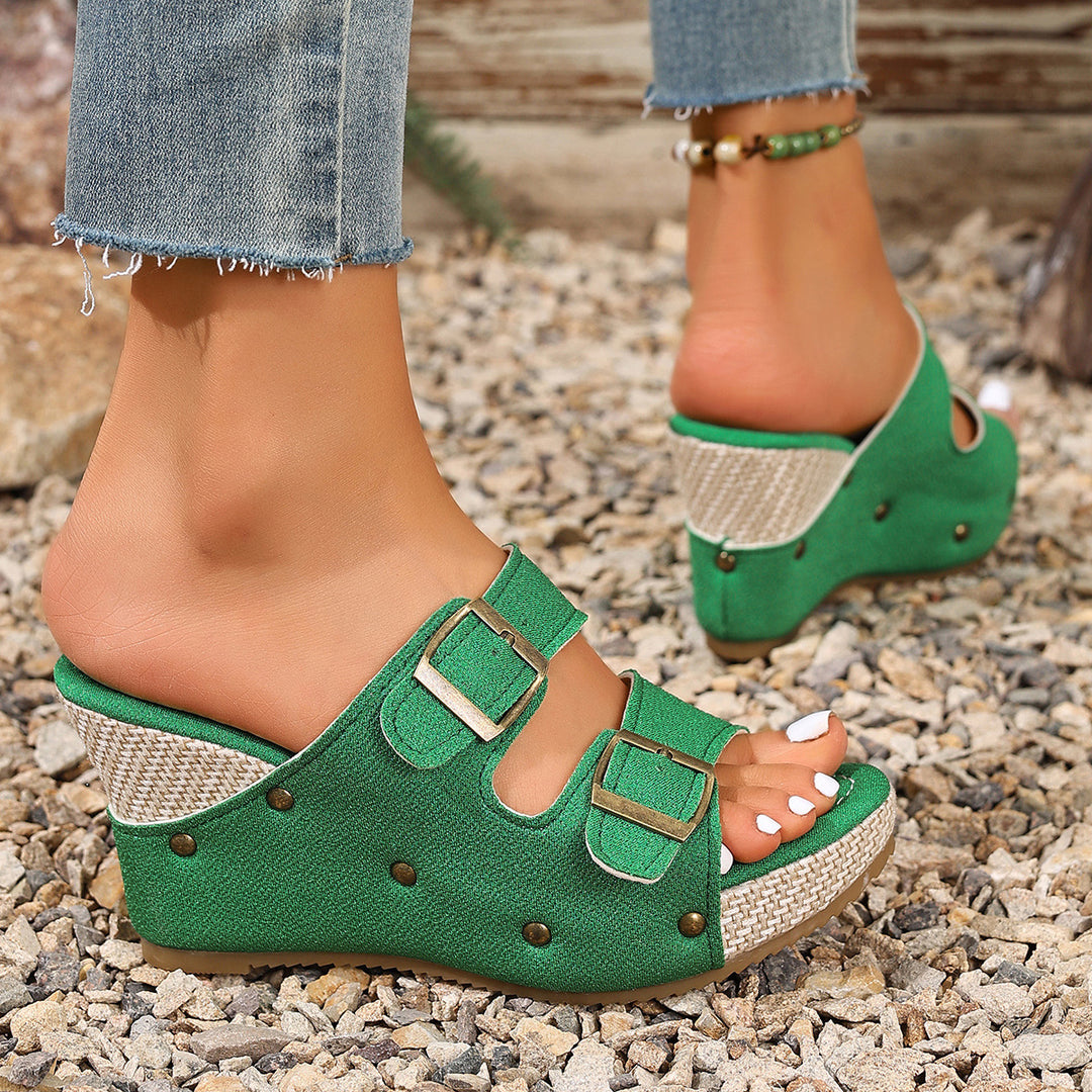 Damen Komfortable Wedge-Pantoletten mit verstellbaren Riemen R&B