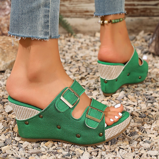 Damen Komfortable Wedge-Pantoletten mit verstellbaren Riemen R&B