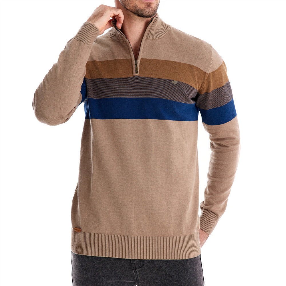 Herren Strickpullover mit modischem Stehkragen und feinen Streifen