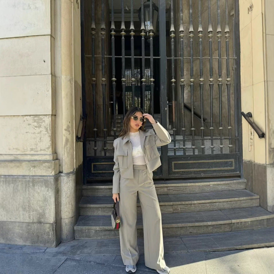 Damen weite, eleganten Bundfaltenhose mit seitlichen Taschen R&B