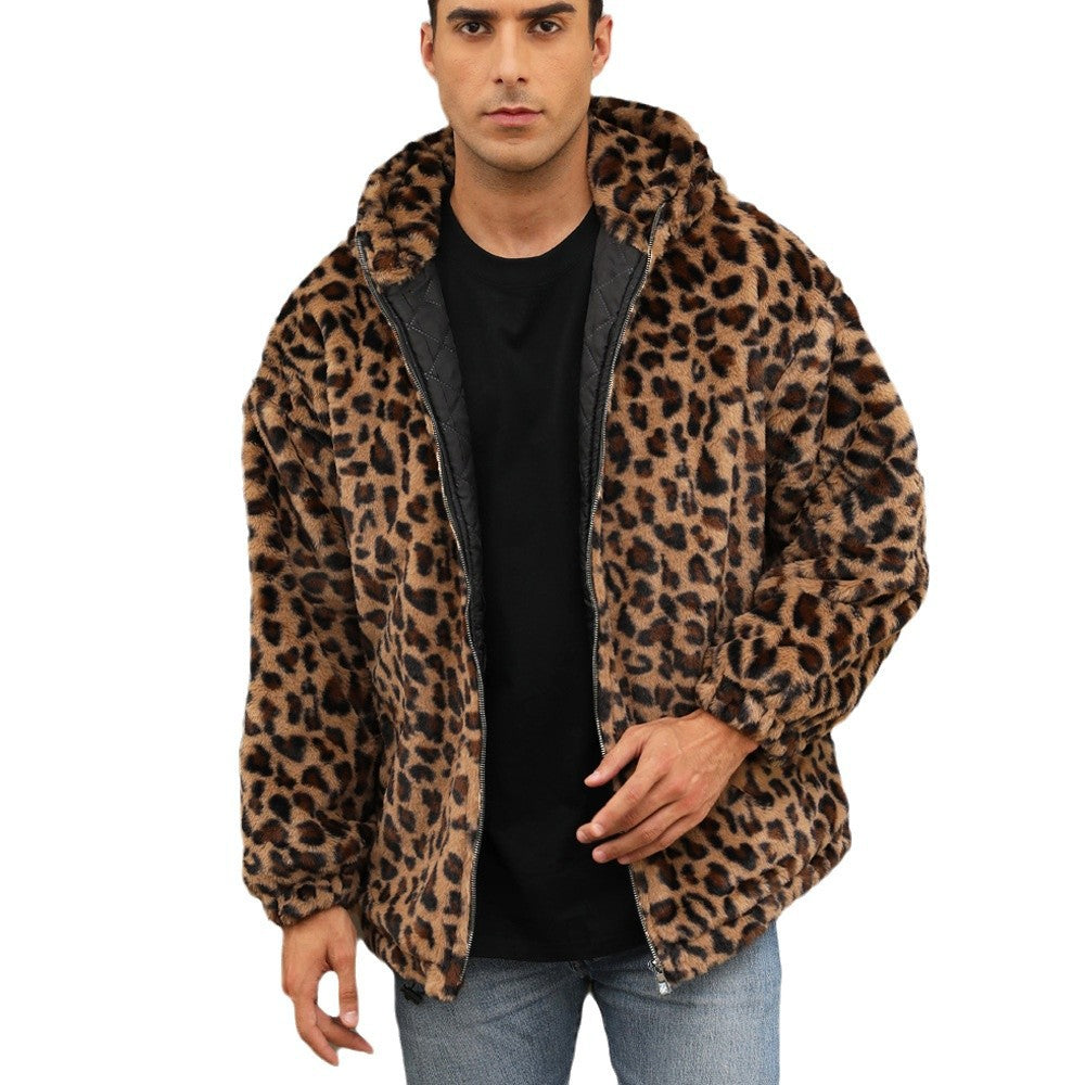 Herren kuschelige Fleecejacke im Leopardenmuster R&B