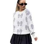Damen Strickpullover mit floralem Muster und elegantem Rundhalsausschnitt R&B