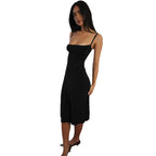 Damen Midi-Kleid mit schmalen Trägern und figurbetonender Passform R&B