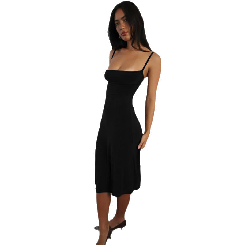 Damen Midi-Kleid mit schmalen Trägern und figurbetonender Passform R&B