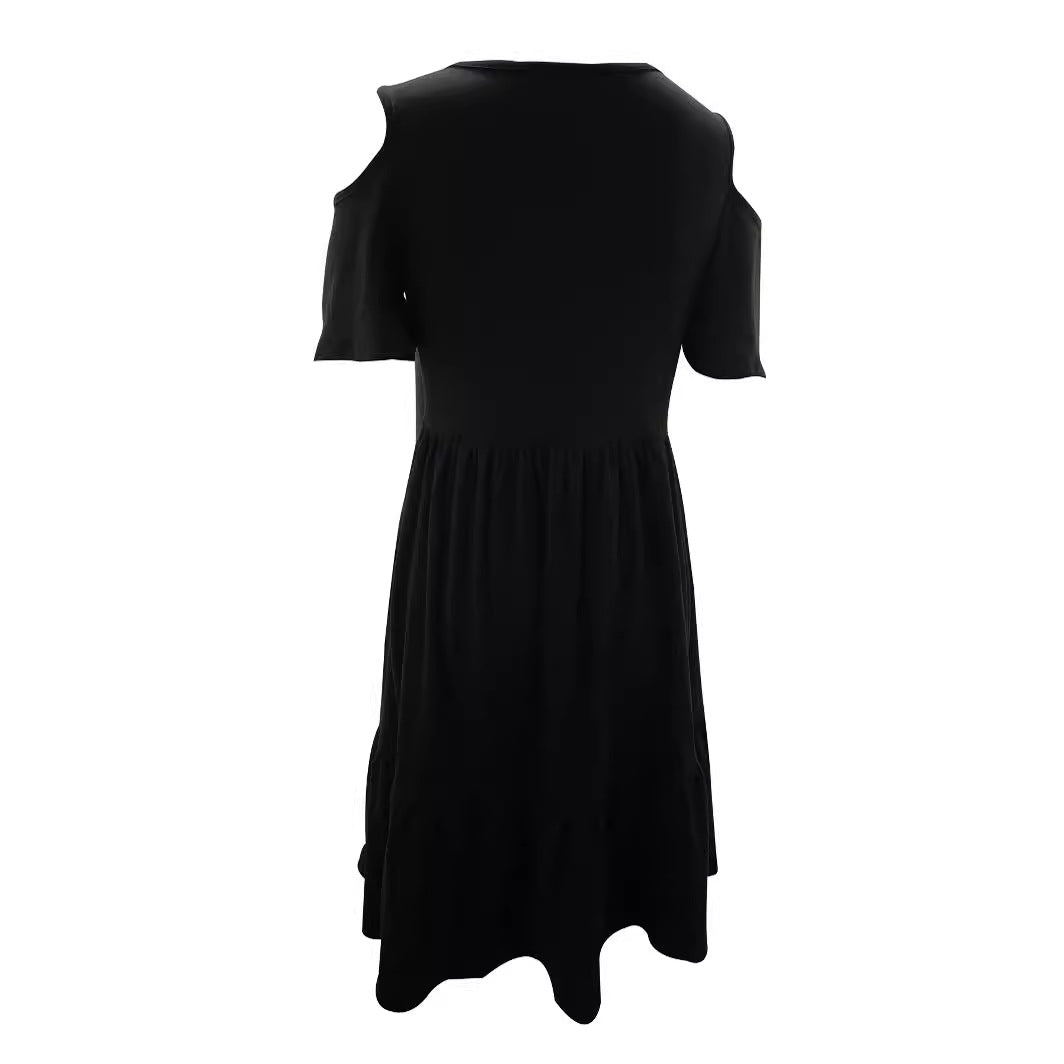 Damen lässiges Kleid mit kaltem Schulterdesign und voluminösem Rock R&B