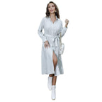 Damen Hemdkleid mit gestreiftem Design und Taillengürtel EB
