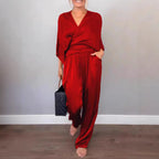 Damen Elegantes Wickeloberteil mit weitem Schnitt und passenden Palazzo-Hosen
