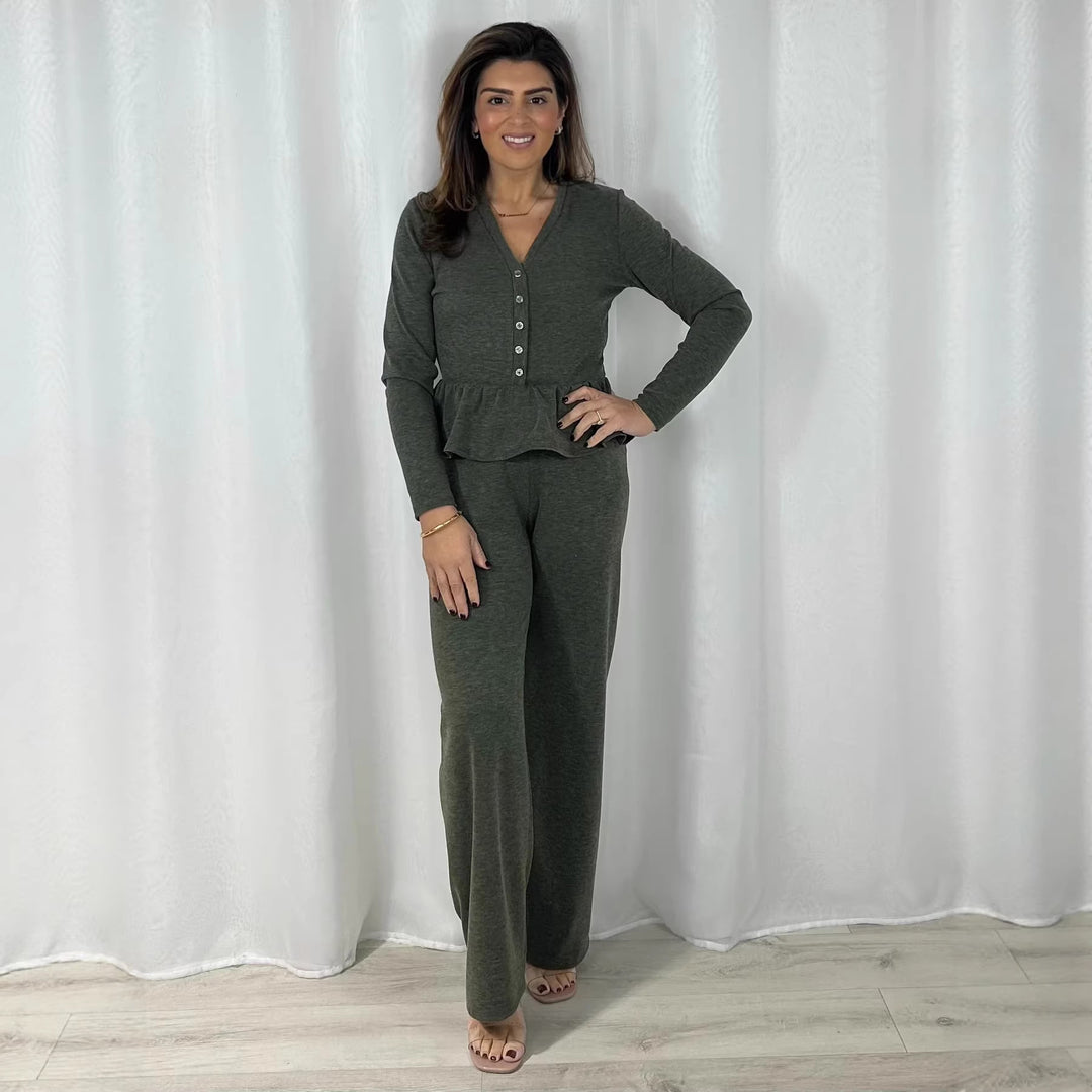 Damen Lounge-Set mit weitem Bein und Rüschendetail R&B