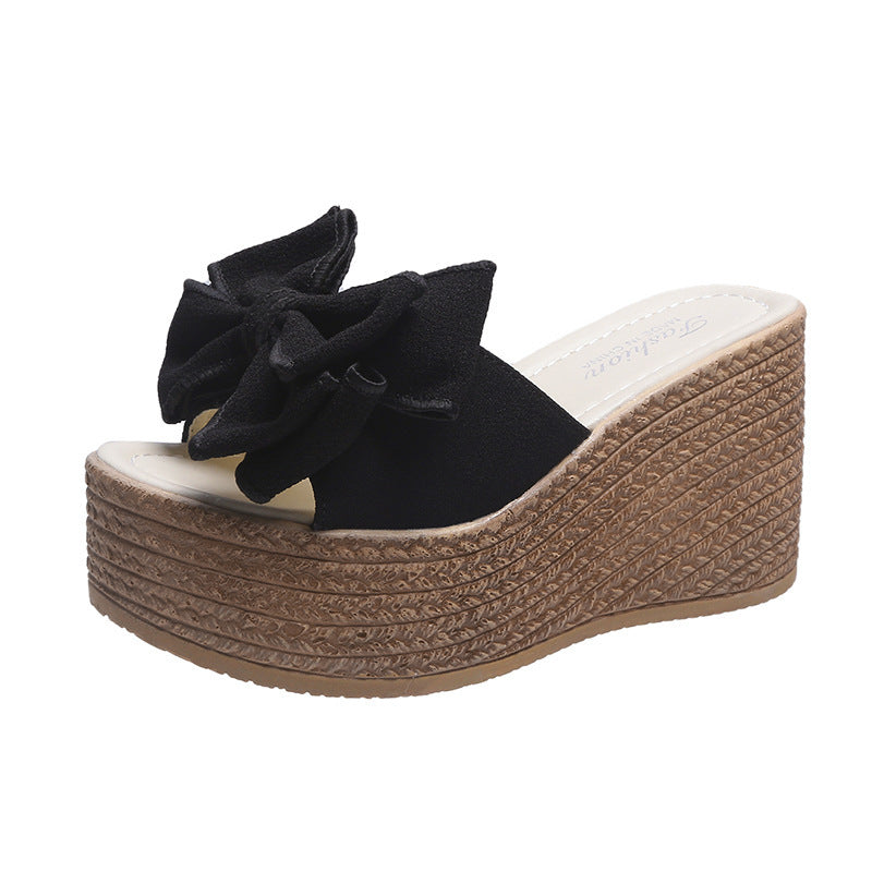 Damen Wedge-Pantoletten mit modischer Schleifen-Applikation und rutschfester Sohle R&B