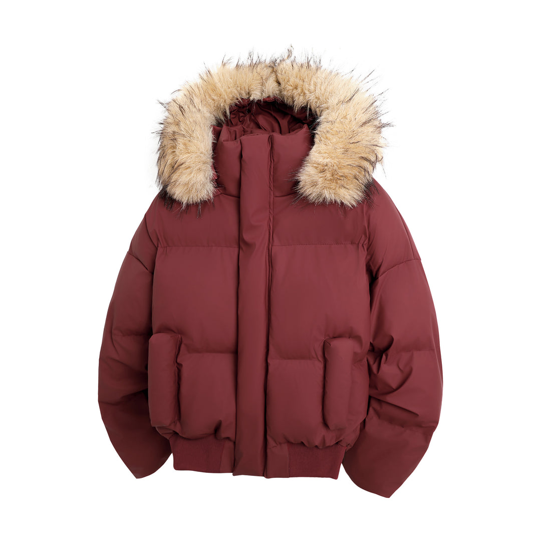 Damen modische Steppjacke mit kuscheligem Kunstfellbesatz und praktischen Taschen R&B