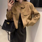 Damen Modische Kurzjacke im Stilmix mit Taschen und Knopfdetails R&B