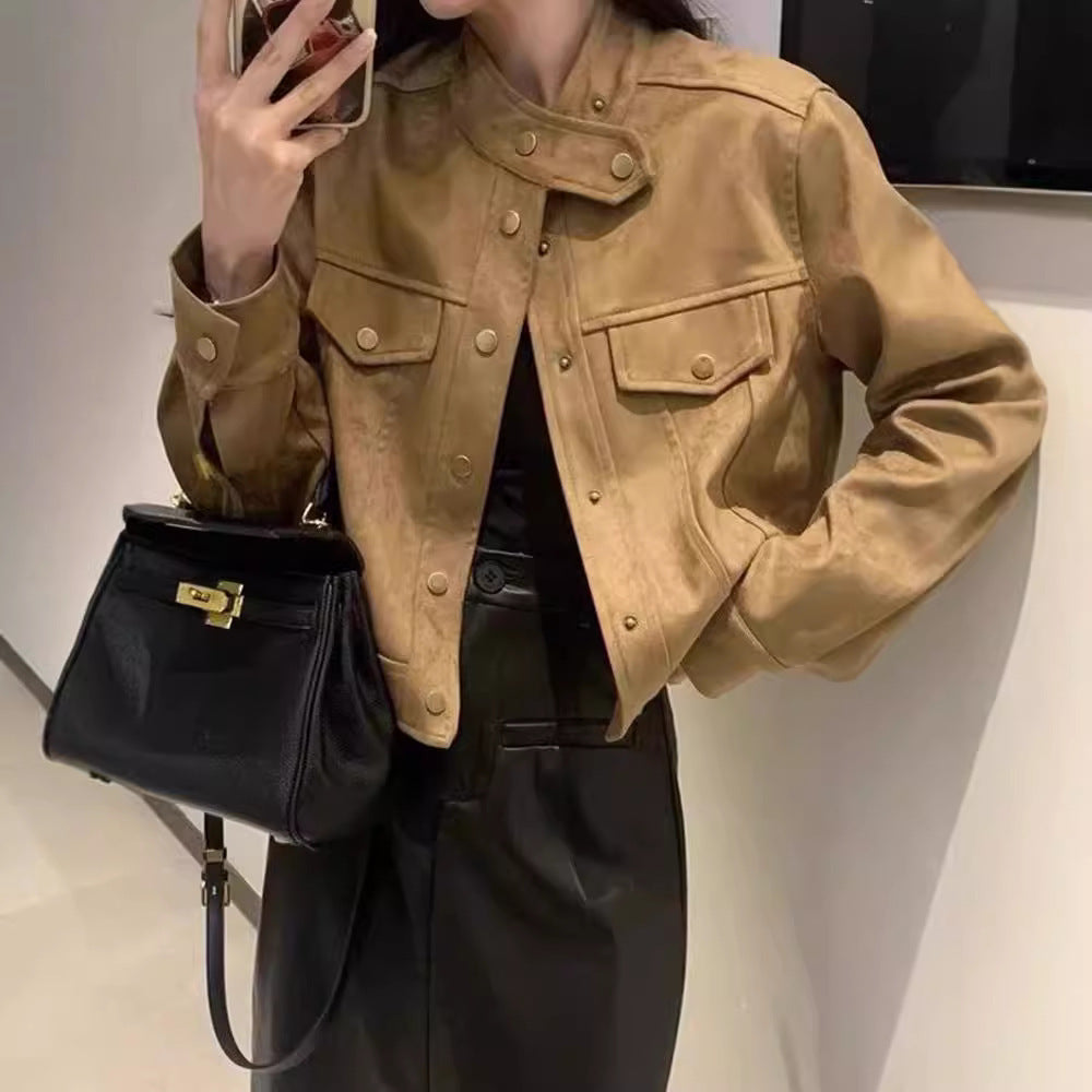Damen Modische Kurzjacke im Stilmix mit Taschen und Knopfdetails R&B