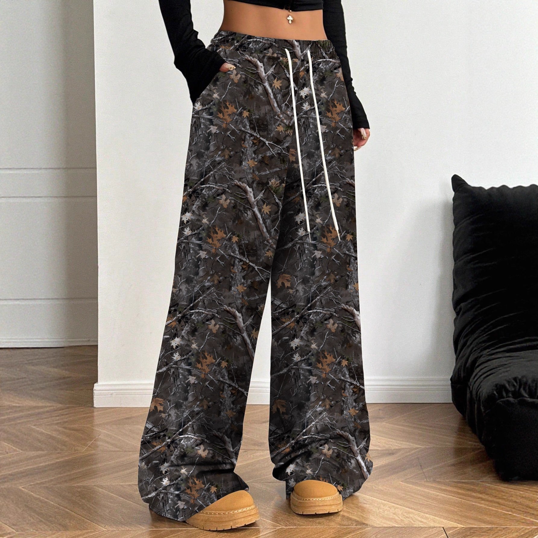 Damen Cargohosen mit hohem Bund und Allover-Muster R&B