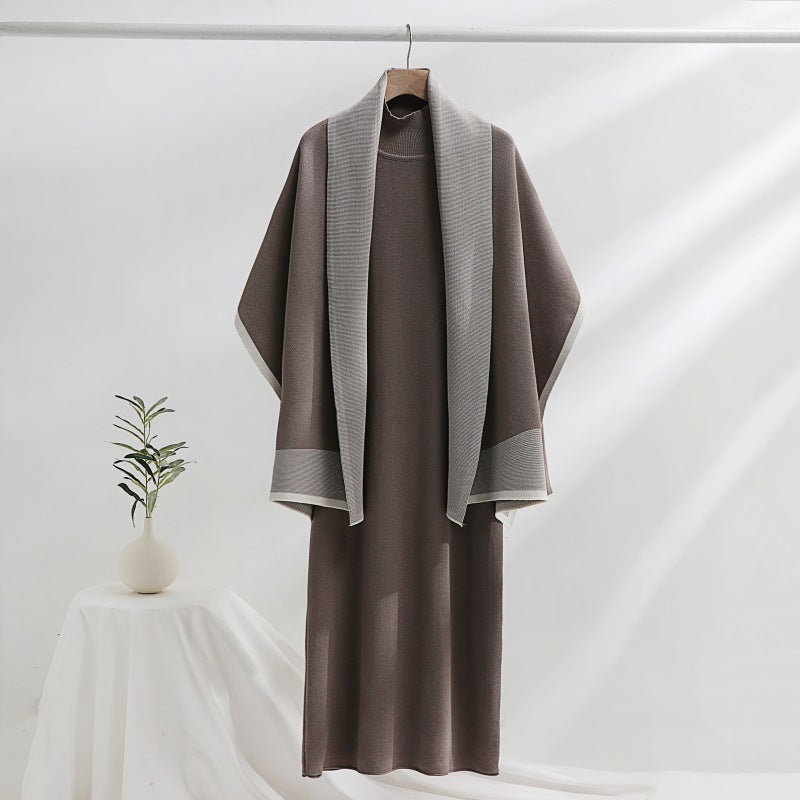Damen Strickkleid mit drapierter Strickjacke R&B