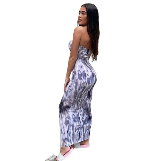Damen Maxikleid mit modernem abstraktem Design und fließendem Schnitt R&B