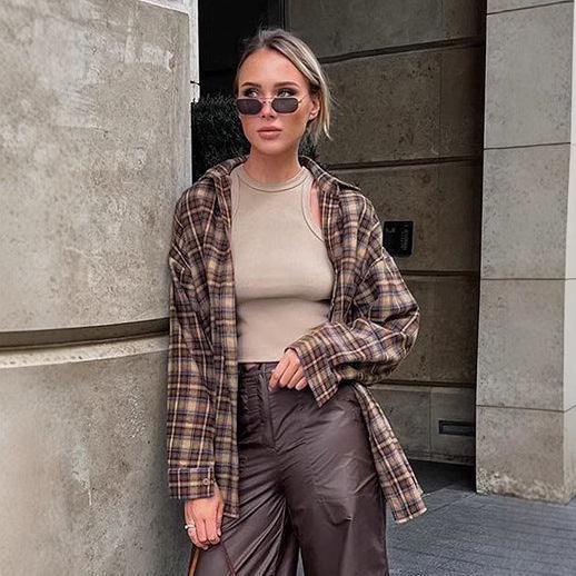 Damen Karierte Flanellbluse mit elegantem Schnitt und bequemen Ärmeln R&B