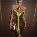 Damen Elegantes Partykleid mit verführerischem Schlitz und goldenen Akzenten