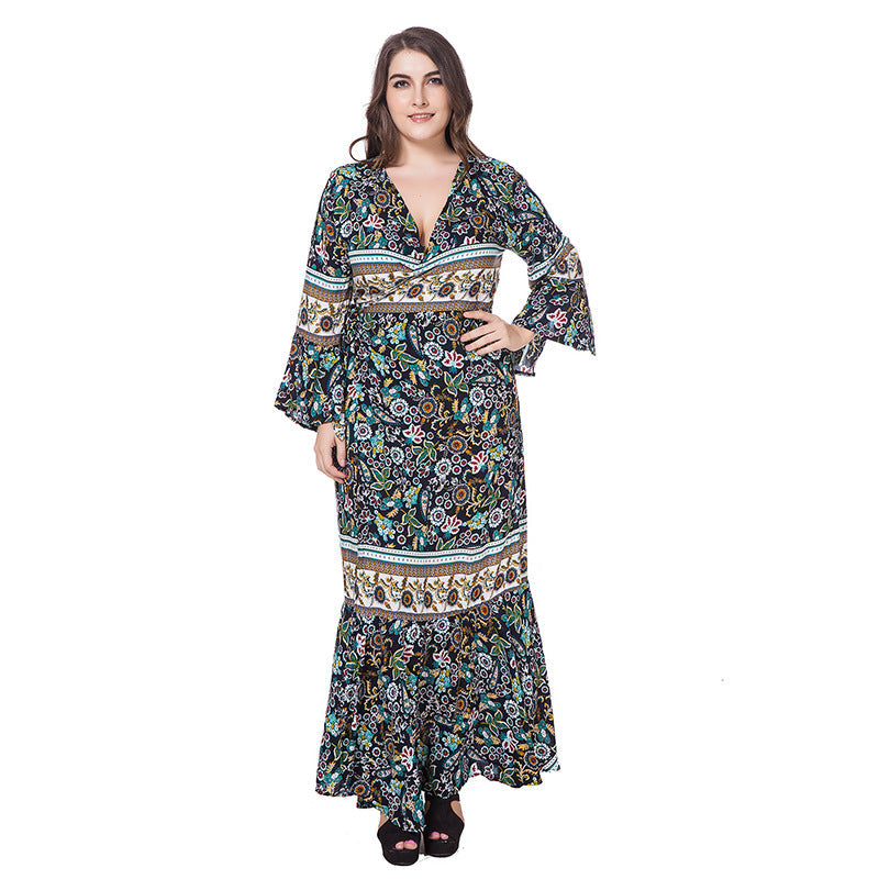Damen Maxikleid mit kunstvollem floralen Design und leichten Rüschendetails R&B