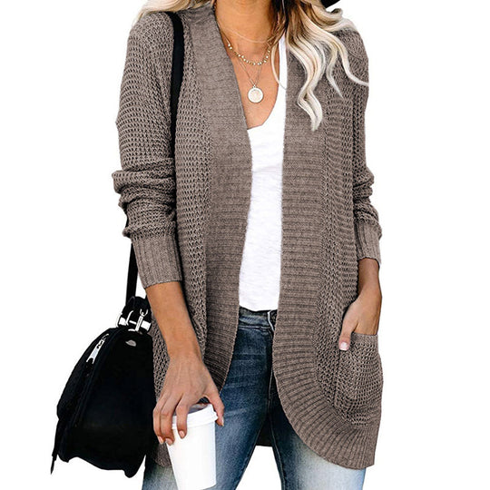 Damen legerer Strickmantel mit Taschen und offenen Front R&B