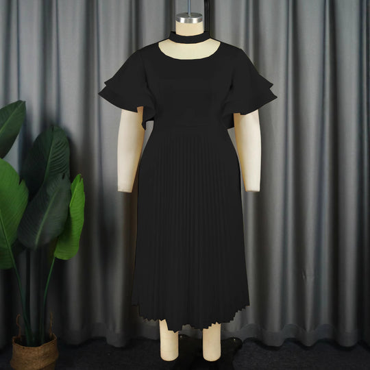 Damen Plissee Maxikleid mit Choker und voluminösen Ärmeln R&B