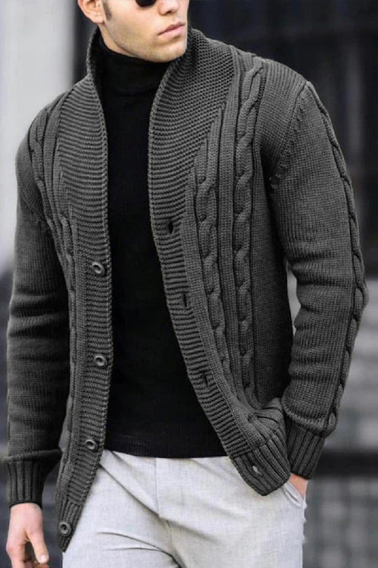 Herren Strickjacke mit robustem Zopfmuster und langlebigem Knopfverschluss R&B