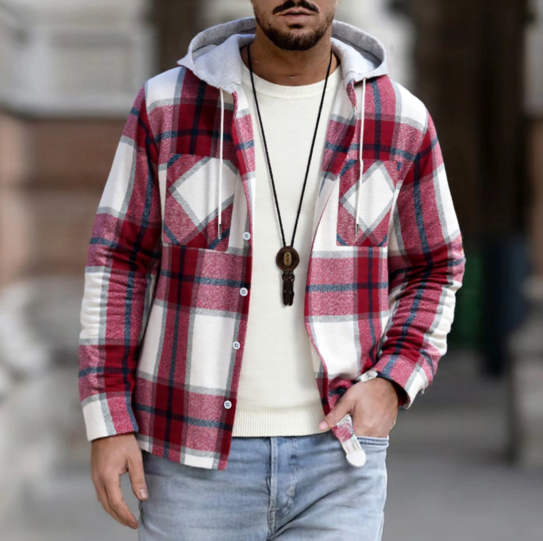Herren Freizeitjacke mit Kapuze und Karomuster R&B