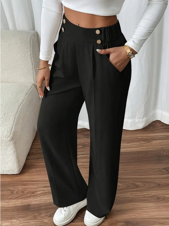 Damen Klassische weite Hose mit Knopfleiste und Taschen R&B