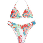Damen Triangel-Bikini mit verspieltem Muster und verstellbaren Trägern