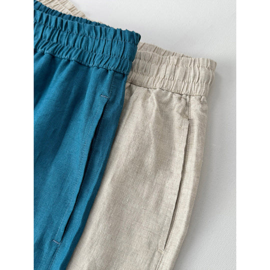 Damen lockere Leinenhose mit elastischem Bund und seitlichen Eingrifftaschen R&B