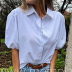 Damen Bluse mit Puffärmeln und klassischem Kragen R&B